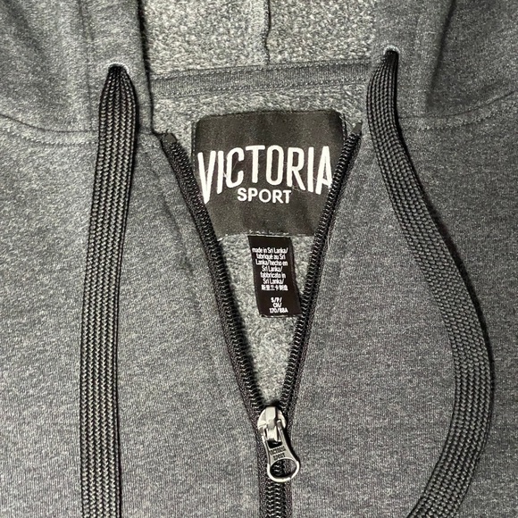Victoria Sport‎ Logo Black Grey Full Zip Hooded Sweatshirt - Picture 3 of 5